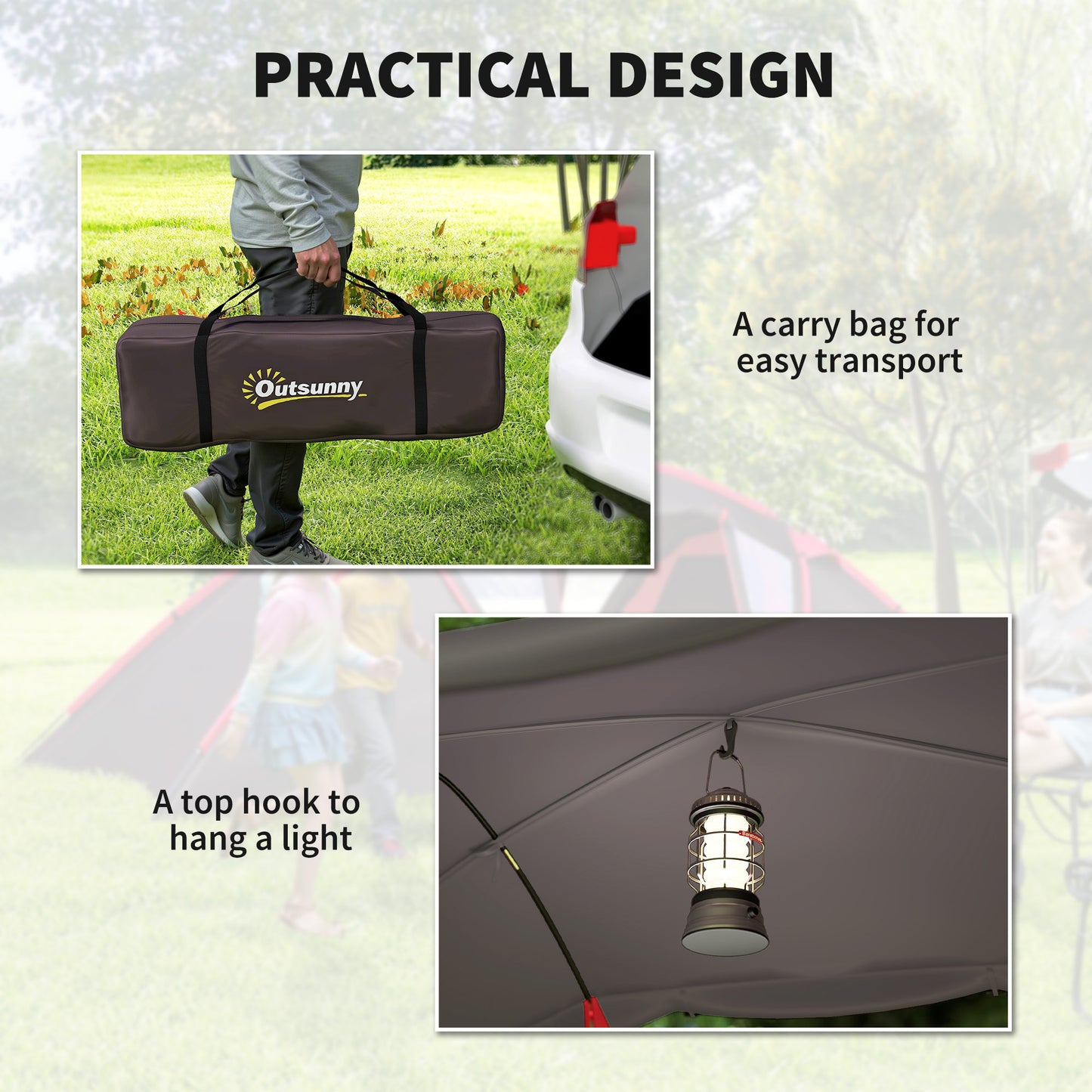 4-6 Man Family Camping Tent w/ 2 Bedrooms and a Living Room, Waterproof Tunnel Tent w/ Sewn In Groundsheet, Doors, Windows