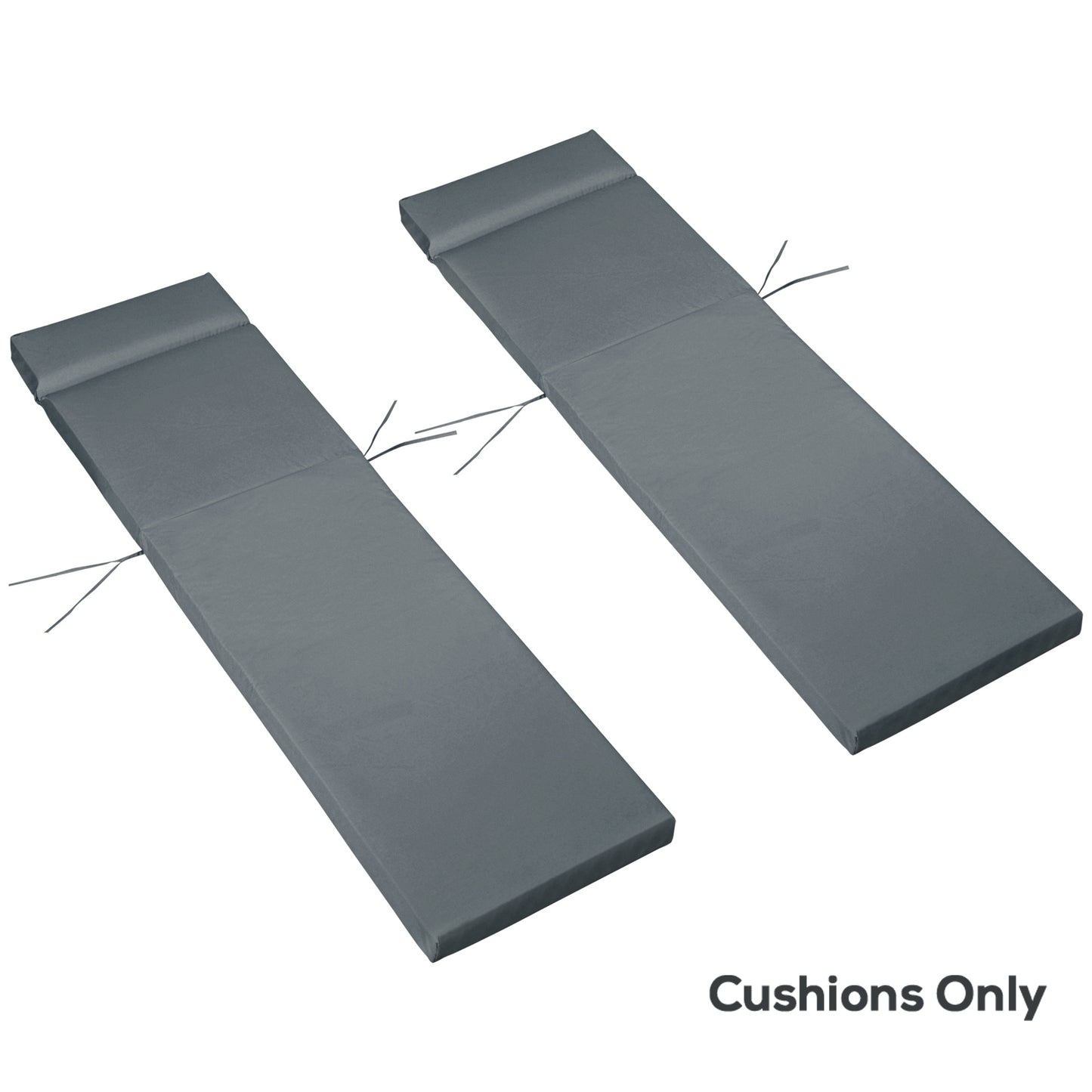 Set of 2 Sun Lounger Cushions, Replacement Cushions for Rattan Furniture with Ties, 196 x 55 cm, Cushion ONLY, Dark Grey