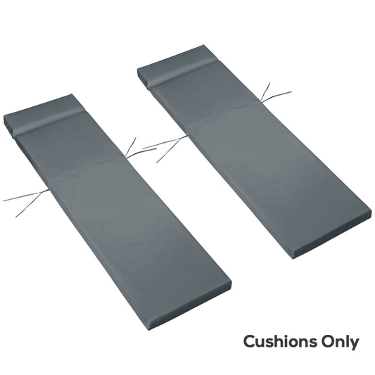 Set of 2 Sun Lounger Cushions, Replacement Cushions for Rattan Furniture with Ties, 196 x 55 cm, Cushion ONLY, Dark Grey