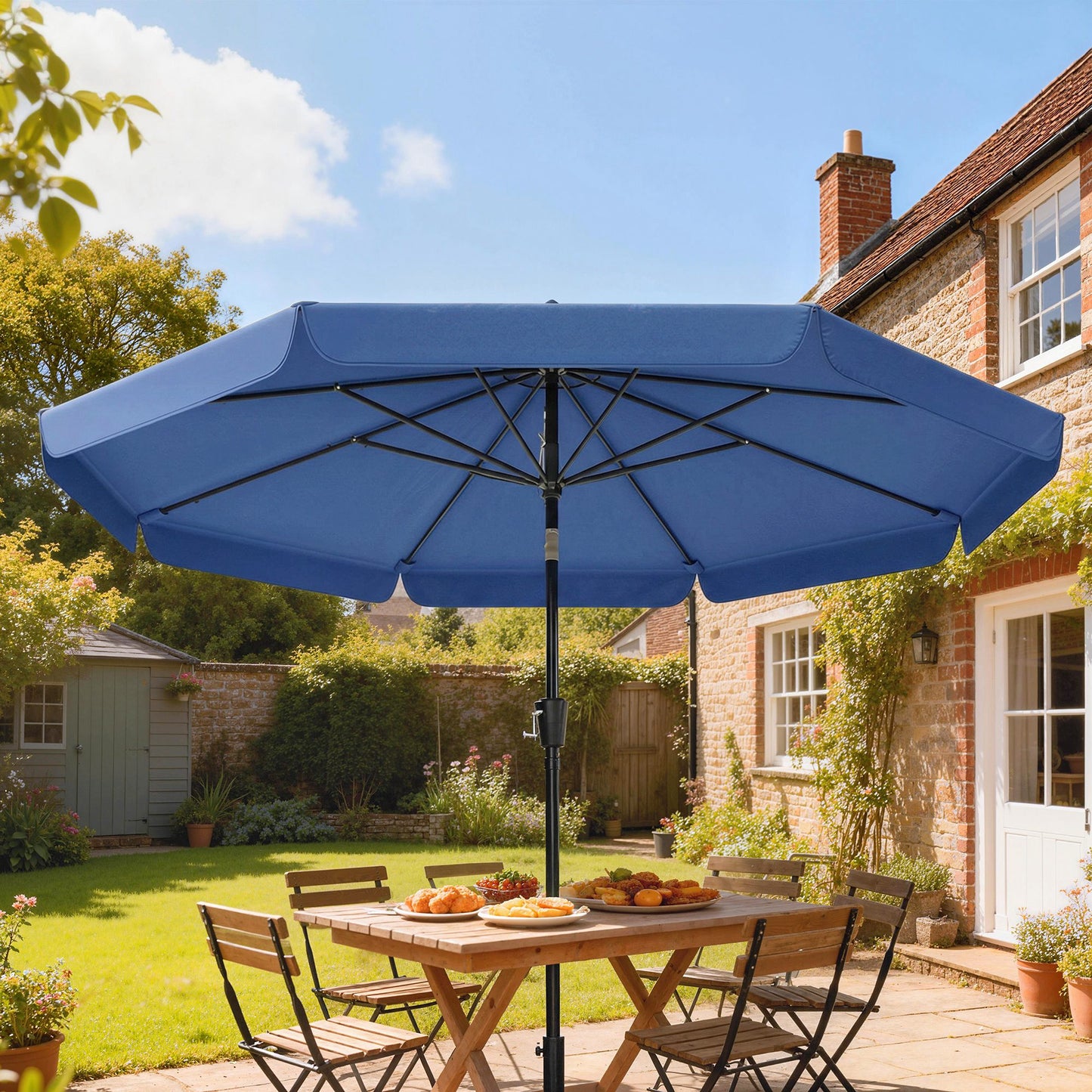 3 m Garden Parasol with Tilt Mechanism & Crank Handle, UPF 30+ Patio Umbrella Outdoor Table Umbrella, Dark Blue