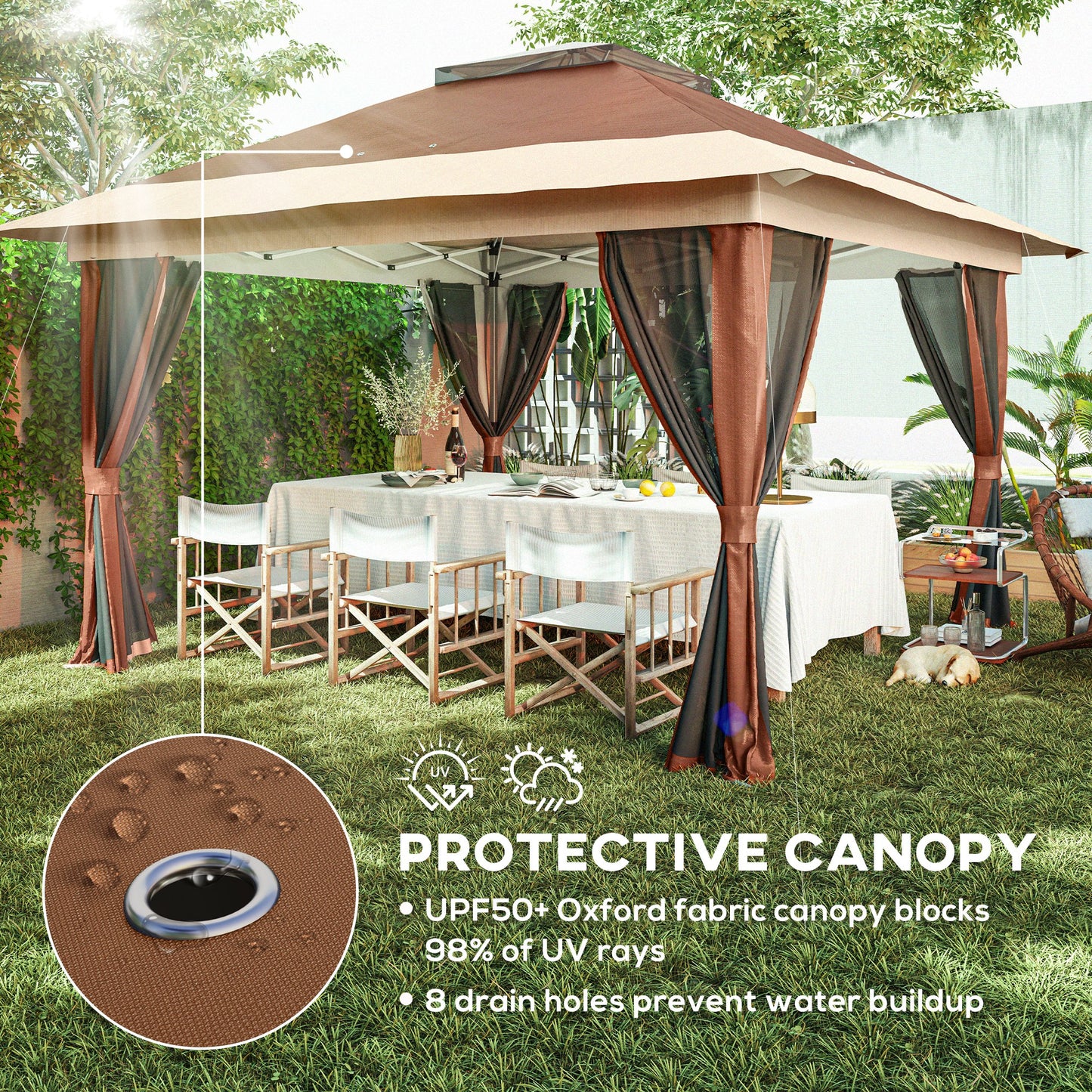 3.6 x 3.6m Pop-Up Gazebo, with Accessories - Brown