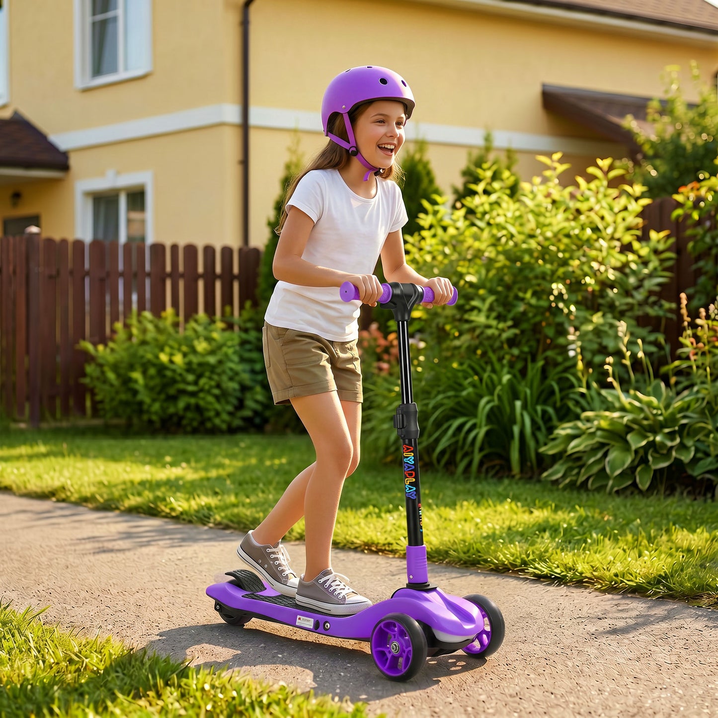 Three-Wheel Foldable Electric Scooter for Kids Aged 6-10 Years, Purple