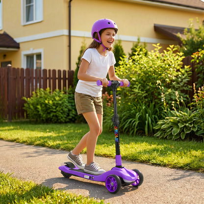 Three-Wheel Foldable Electric Scooter for Kids Aged 6-10 Years, Purple