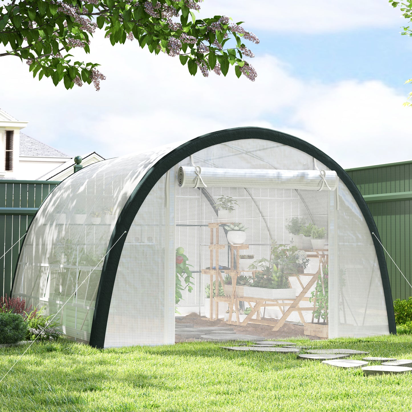 4 x 3(m) Walk-In Tunnel Greenhouse, with Accessories - White
