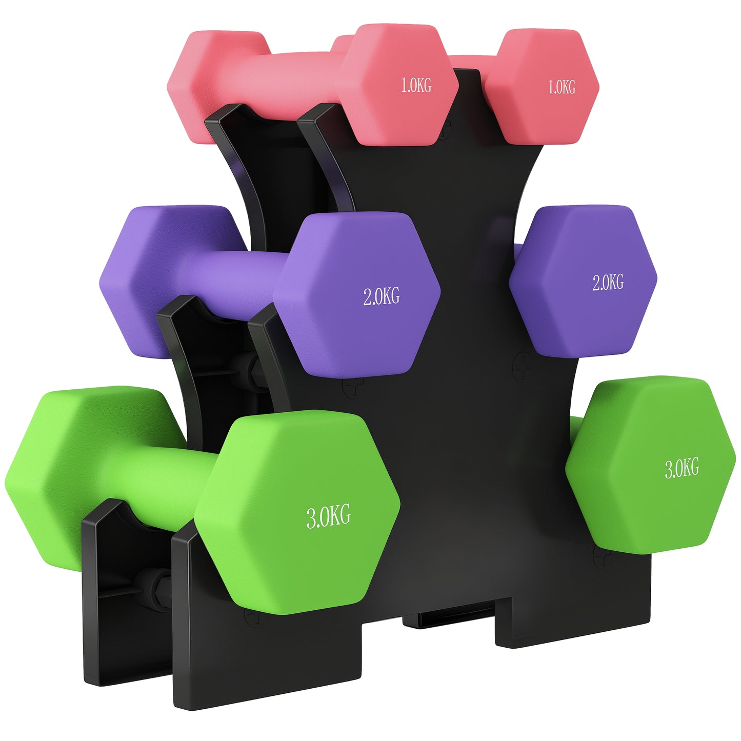 Hex Dumbbells Set with Dumbbell Rack, Hand Weights for Strength Training Weight Lifting, 2 x 1kg, 2 x 2kg, 2 x 3kg