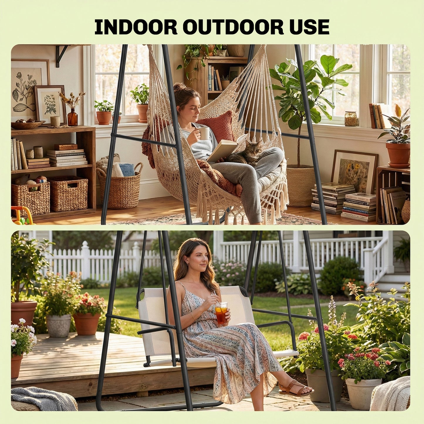 Hammock Chair Stand Only 150KG Load Capacity for Indoor Outdoor, Black