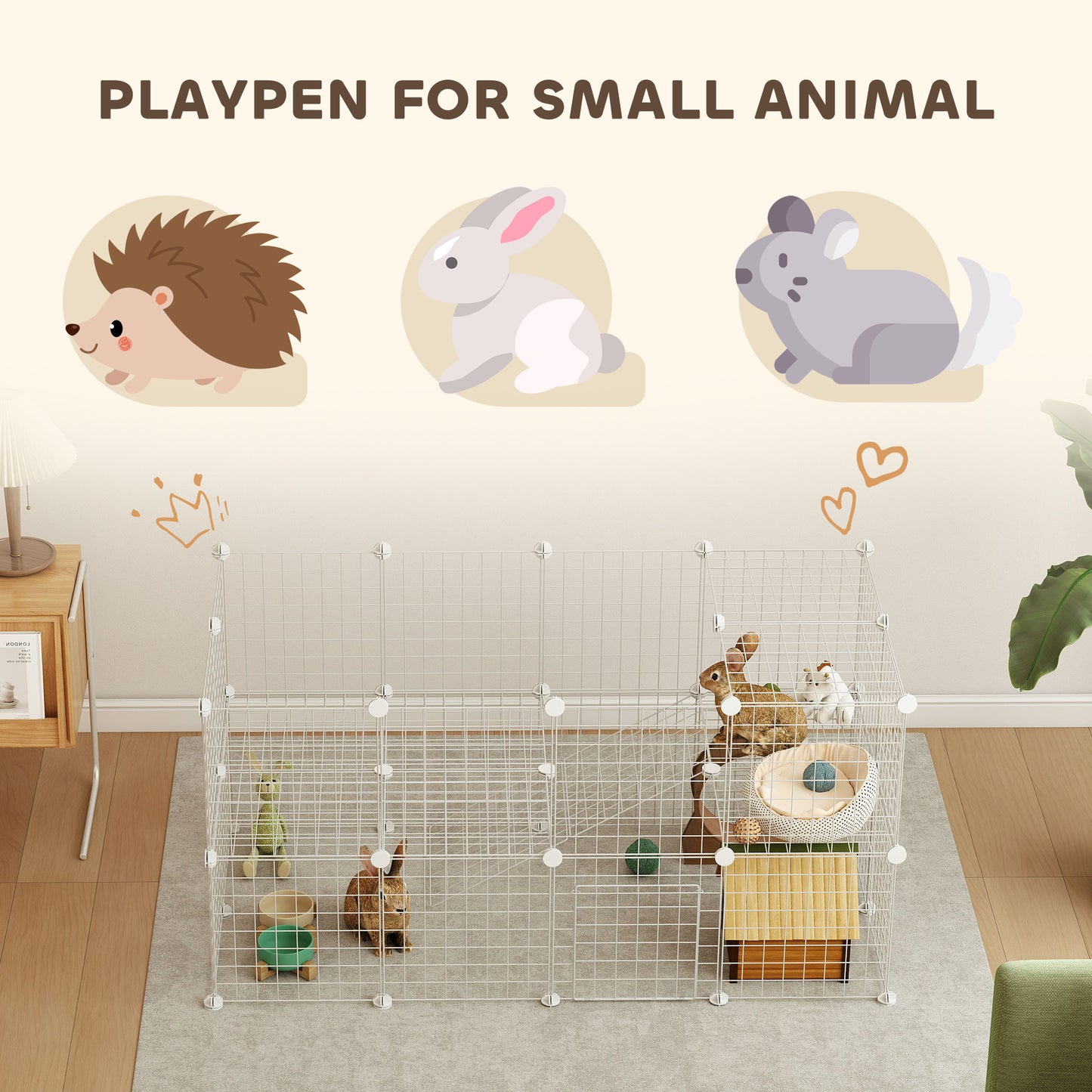 DIY 36 Panel Pet Playpen Metal Wire Fence for Chinchilla, Hedgehog, Bunny, Indoor, Outdoor Use, White