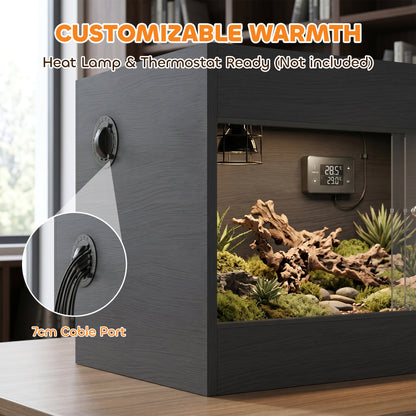 Reptile Terrarium, Reptile Vivarium with Glass Doors, Secure Lock, Top Ventilation for Snake, Gecko, 60x45x45cm, Black