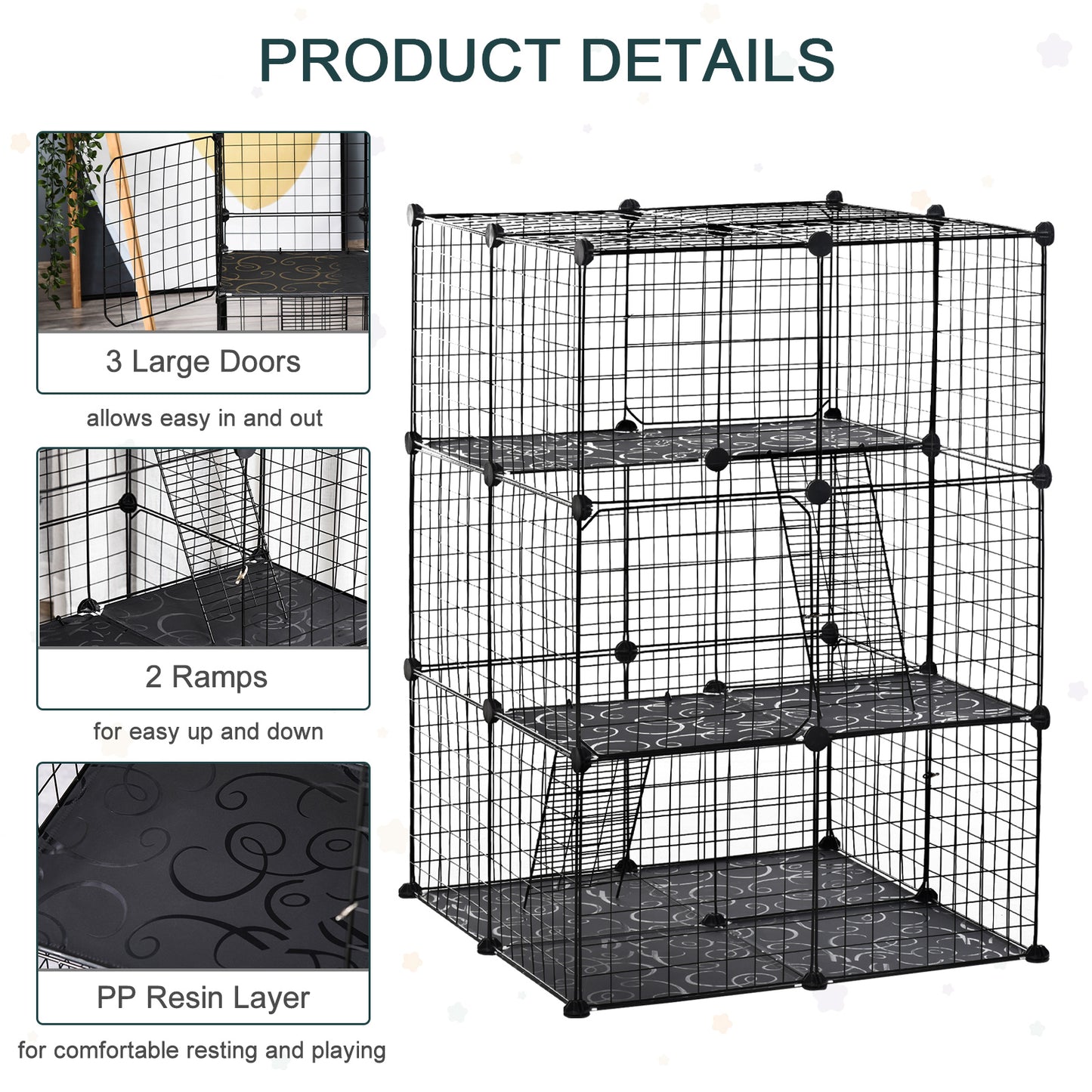Pet Playpen DIY Small Animal Cage Enclosure Metal Wire Fence 39 Panels with 3 Doors 2 Ramps for Kitten Bunny Chinchilla Pet M