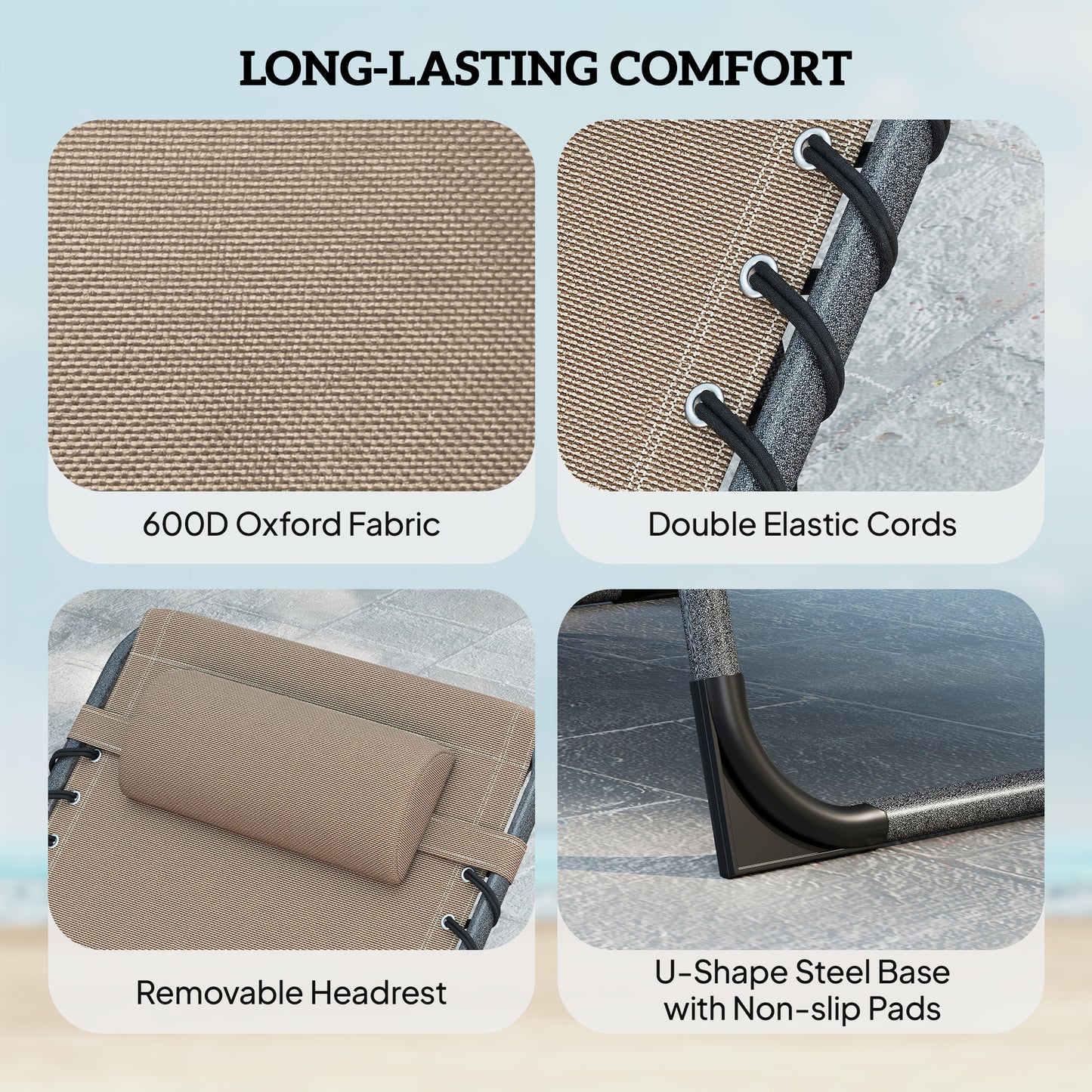 Five-Position Reclining Sun Loungers Set of 2 - Beige