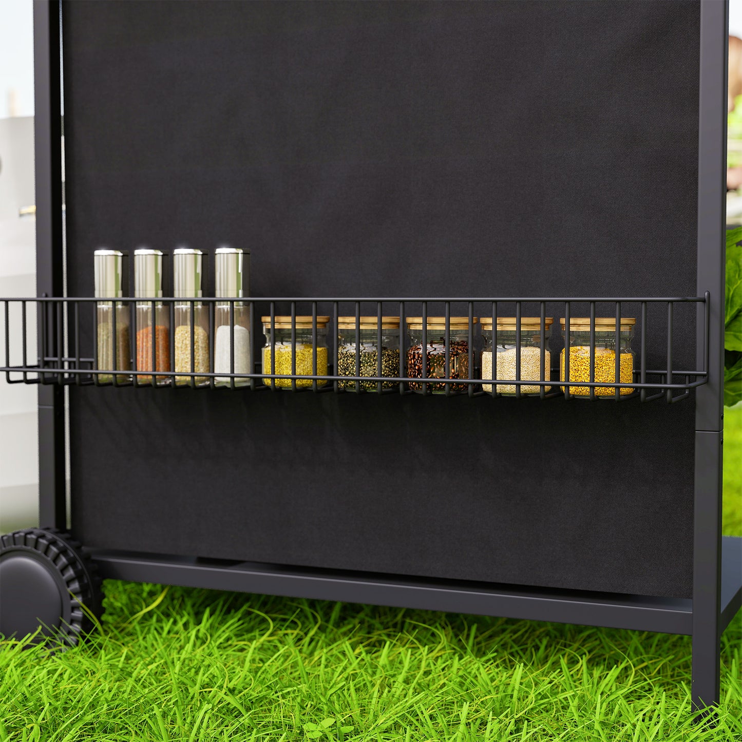 4+1 Burner Gas BBQ Grill, Portable Gas Barbecue Grill with Built-in Thermometer, Lid, Side Table, Shelf, Spice Rack, Wheels