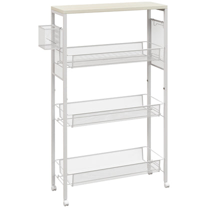 3-Tier Kitchen Cart with 3 Steel Wire Baskets - White