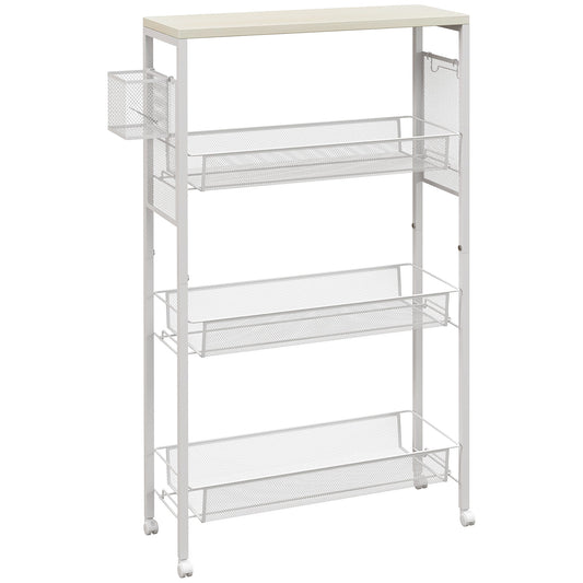 3-Tier Kitchen Cart with 3 Steel Wire Baskets - White