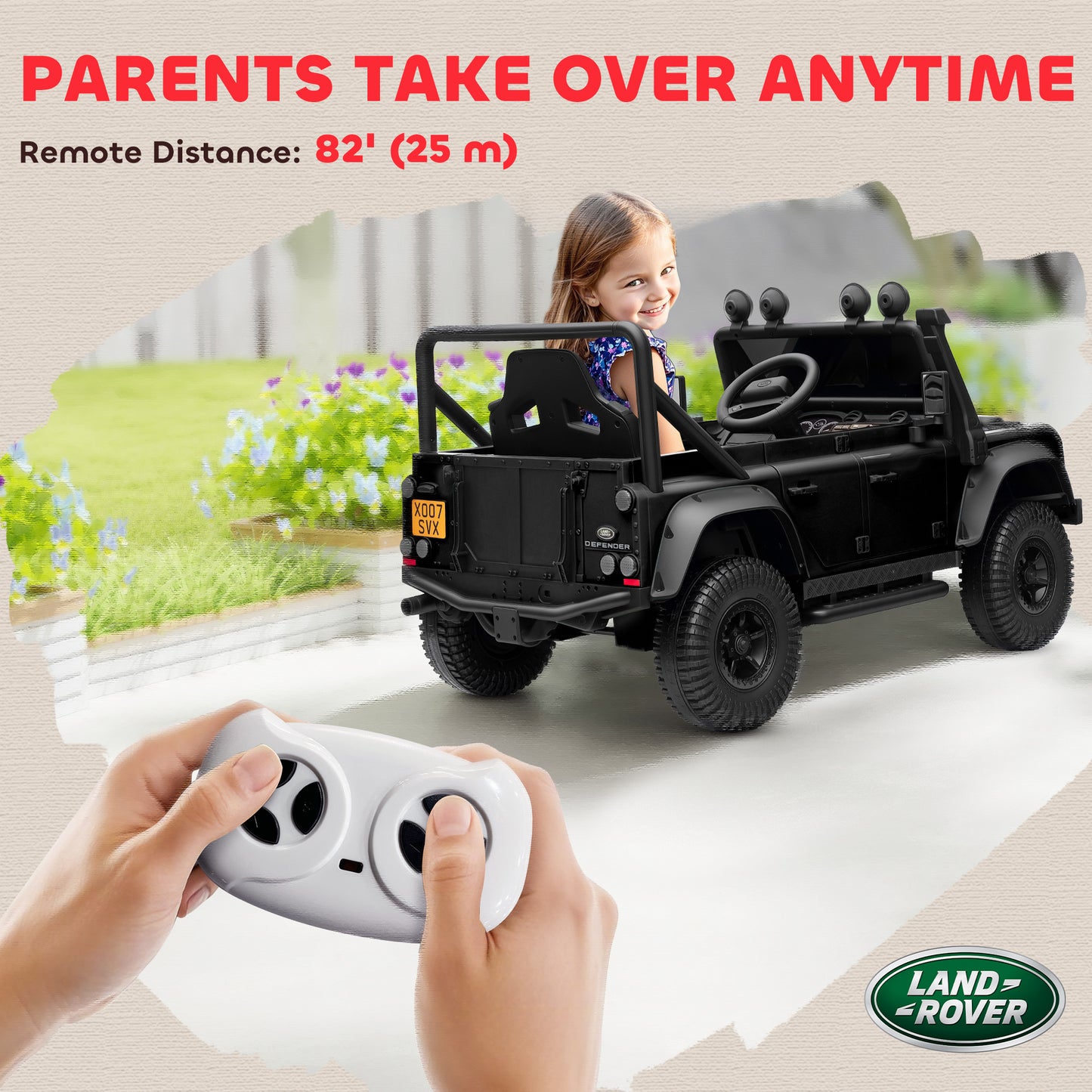 Kids Ride On Car with Remote Control, Music, Horn, 4 Spring Suspension Wheels, LED Lights for 3-5 Years Old, Black