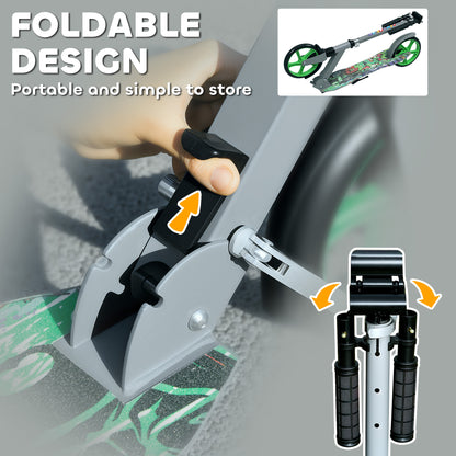Foldable Kids Scooter with Adjustable Handlebar, 200mm Big Wheel, Rear Fender Brake, for Ages 6-12 Years, Green