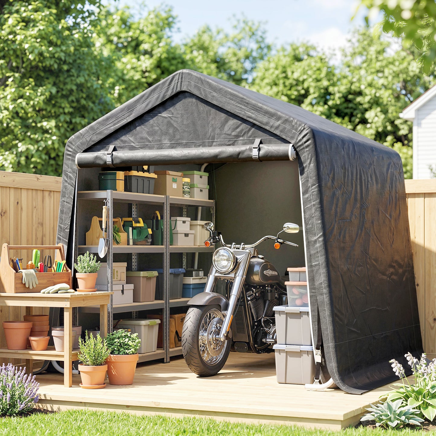 9 X 7.5ft Temporary Outdoor Equipment Shed - Dark Grey