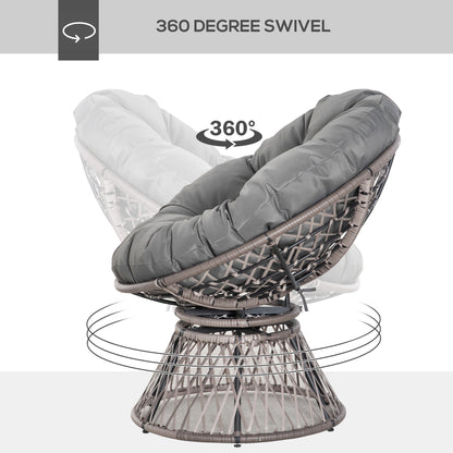 360° Swivel Rattan Papasan Moon Bowl Chair Round Lounge Garden Wicker Basket Seat with Padded Cushion Oversized for Outdoor I