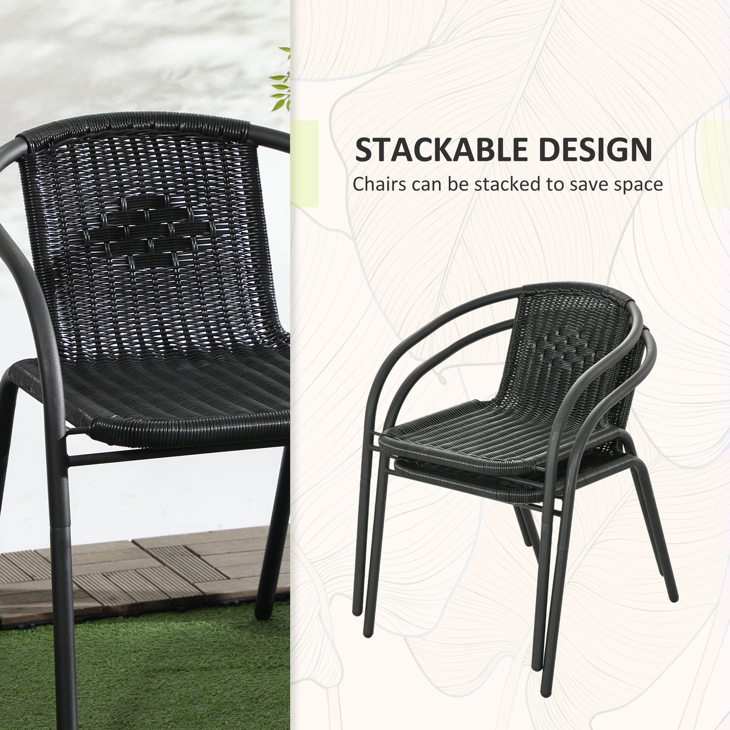 3 Pieces Rattan Bistro Set - Black