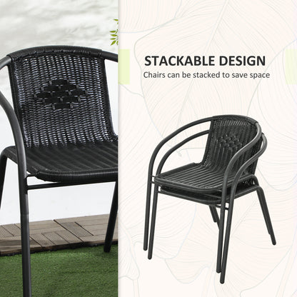 3 Pieces Rattan Bistro Set - Black