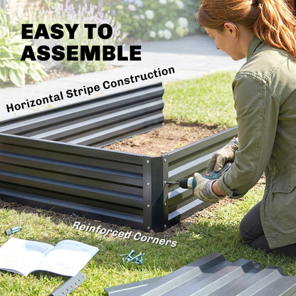2 Tier Raised Garden Bed, Galvanised Planter Box with Open Bottom for Vegetables Flowers Herbs, 120x101x58cm, Dark Grey