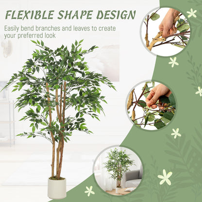 150cm Artificial Ficus Tree, Fake Potted Tree with Solid Wood Trunk and Pot for Indoor, Green