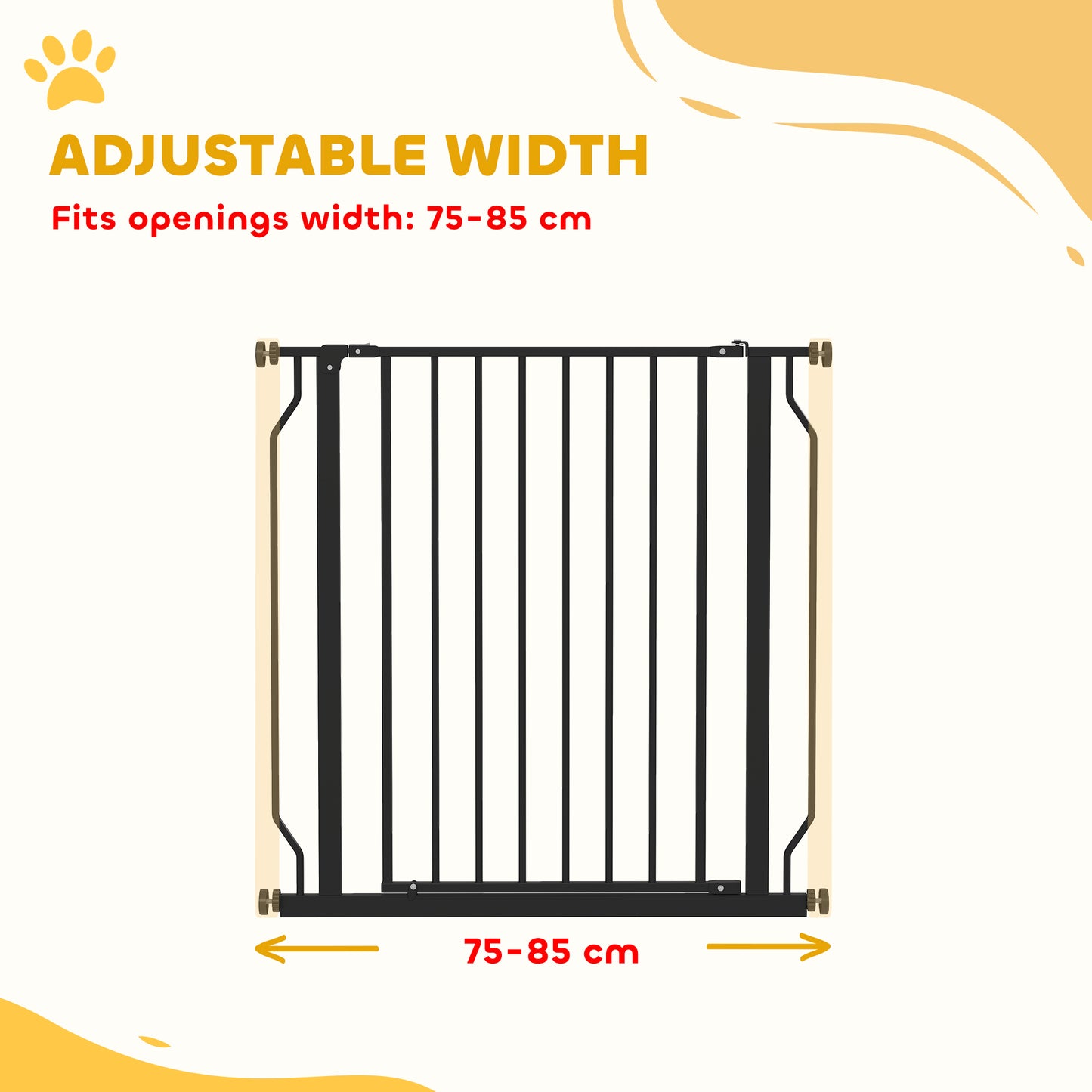 Extra Wide Dog Gate, with Door Pressure, for Doorways, Hallways, Staircases - Black