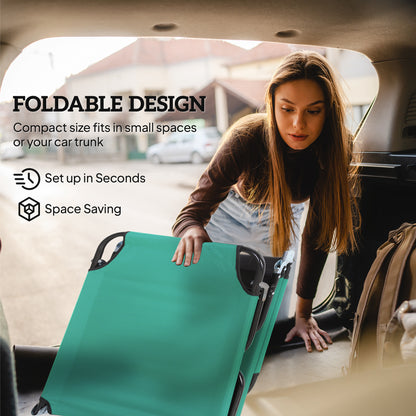 Foldable Sun Lounger with 5-Position Adjustable Backrest, Outdoor Portable Recliner Chaise Lounge Chair, Green