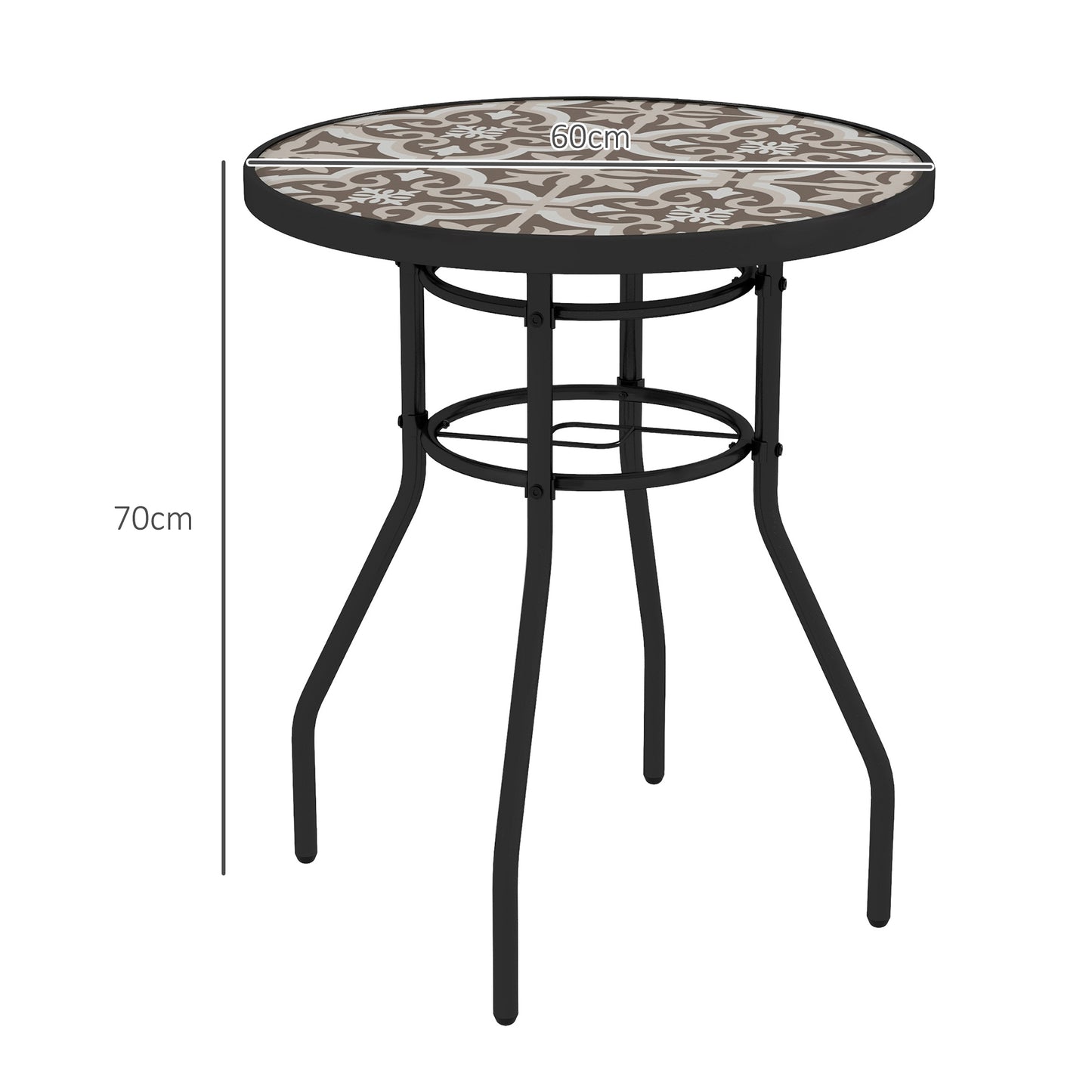 Φ60 Garden Table, with Glass Printed Tabletop - Brown