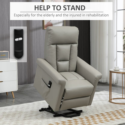 Power Lift Chair Armchair for the Elderly, PU Leather Recliner Chair with Extended Footrest, Remote Control and Side Pocket