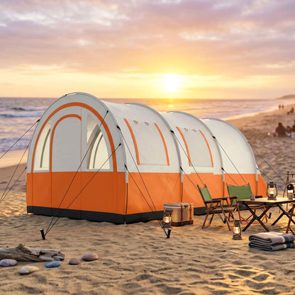 Three Man Duo Room Tunnel Tent, with Accessories - Cream/Orange