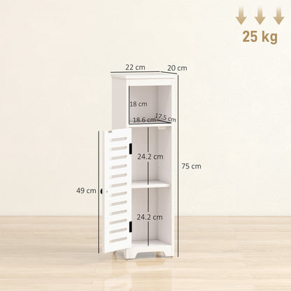 Bathroom Floor Cabinet, Bathroom Storage Unit with Louvered Door, Open Shelf, Adjustable Shelf, White, 22 x 20 x 75 cm