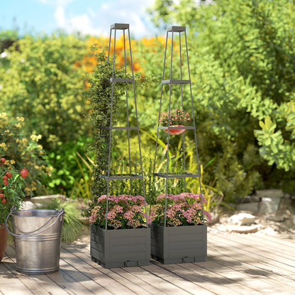 2 Pack Raised Garden Bed with Trellis, Plastic Outdoor Planter Box with Removable Drainage Tray