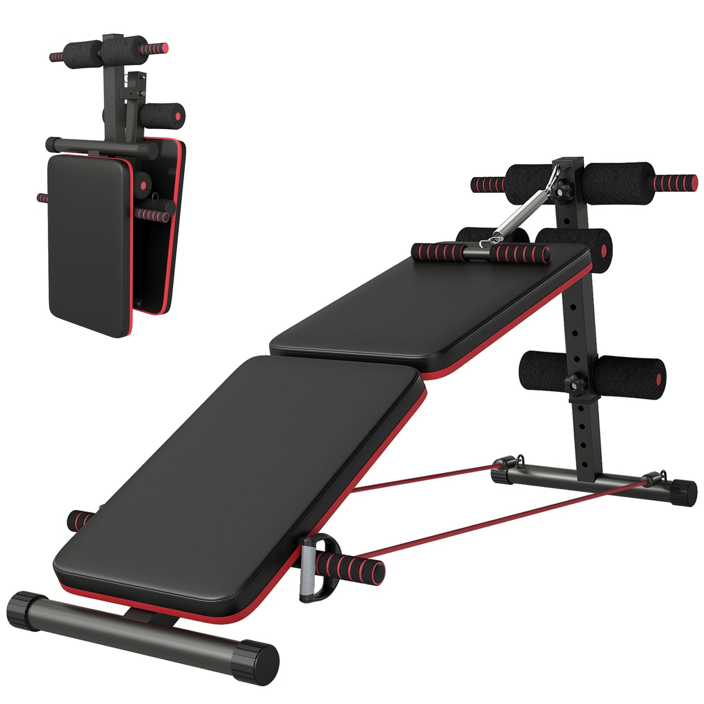 Foldable Sit Up Bench, Adjustable Abdominal Trainer with Resistance Bands