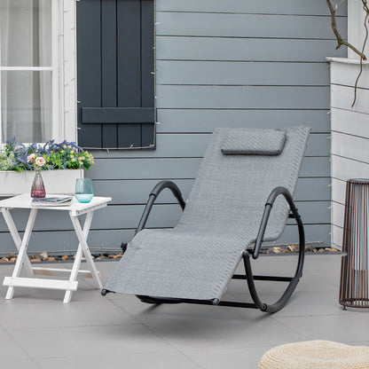 Zero Gravity Rocking Lounge Chair Rattan Effect Patio Rocking Chair w/ Removable Pillow Recliner Seat Breathable Texteline