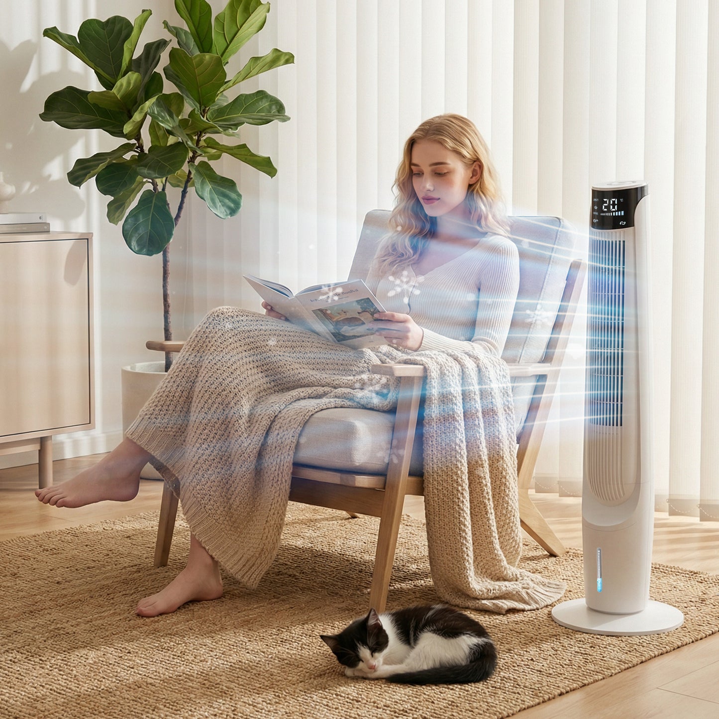 Air Cooler with LED Display and Remote Control, Oscillating Ice Cooling Fan with 3 Speeds, 4 Modes, 12 Hour Timer, White