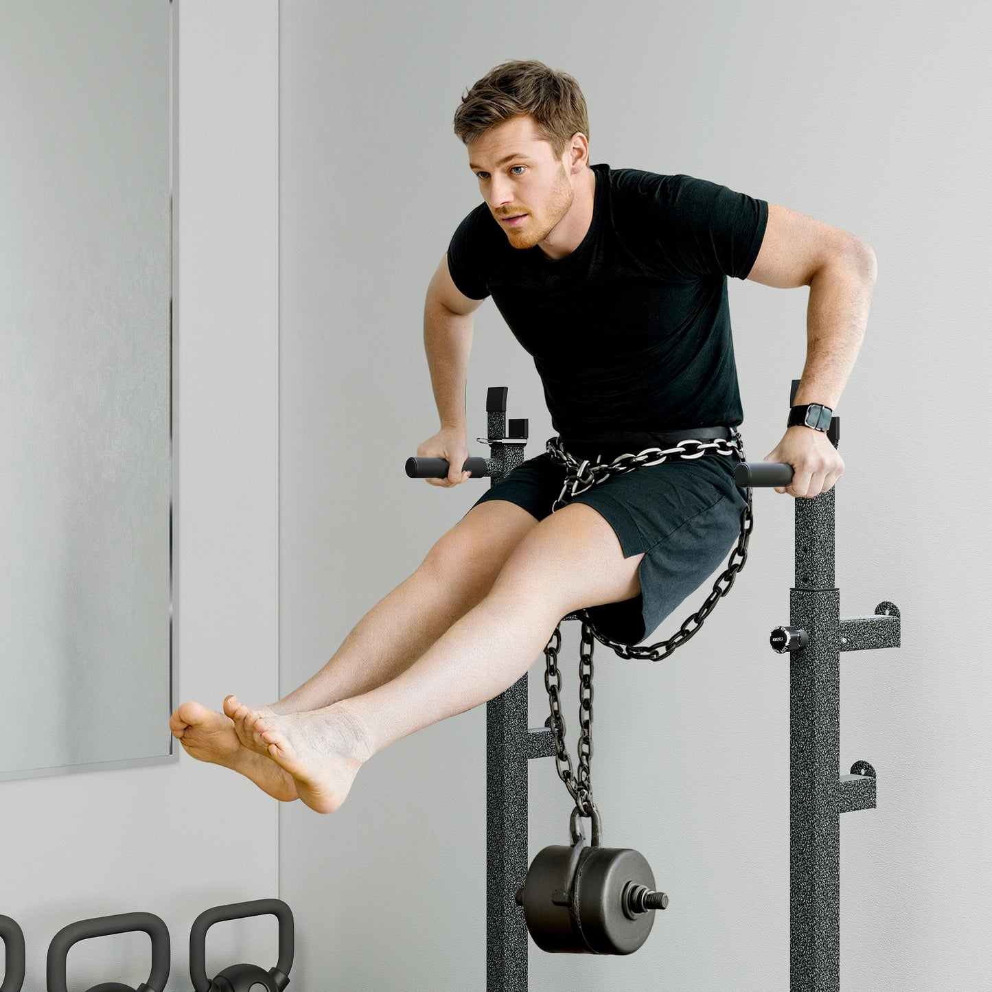 Heavy Duty Barbell Squat Rack, Adjustable and Multifunctional Weight Power Stand, for Home, Gym - Black
