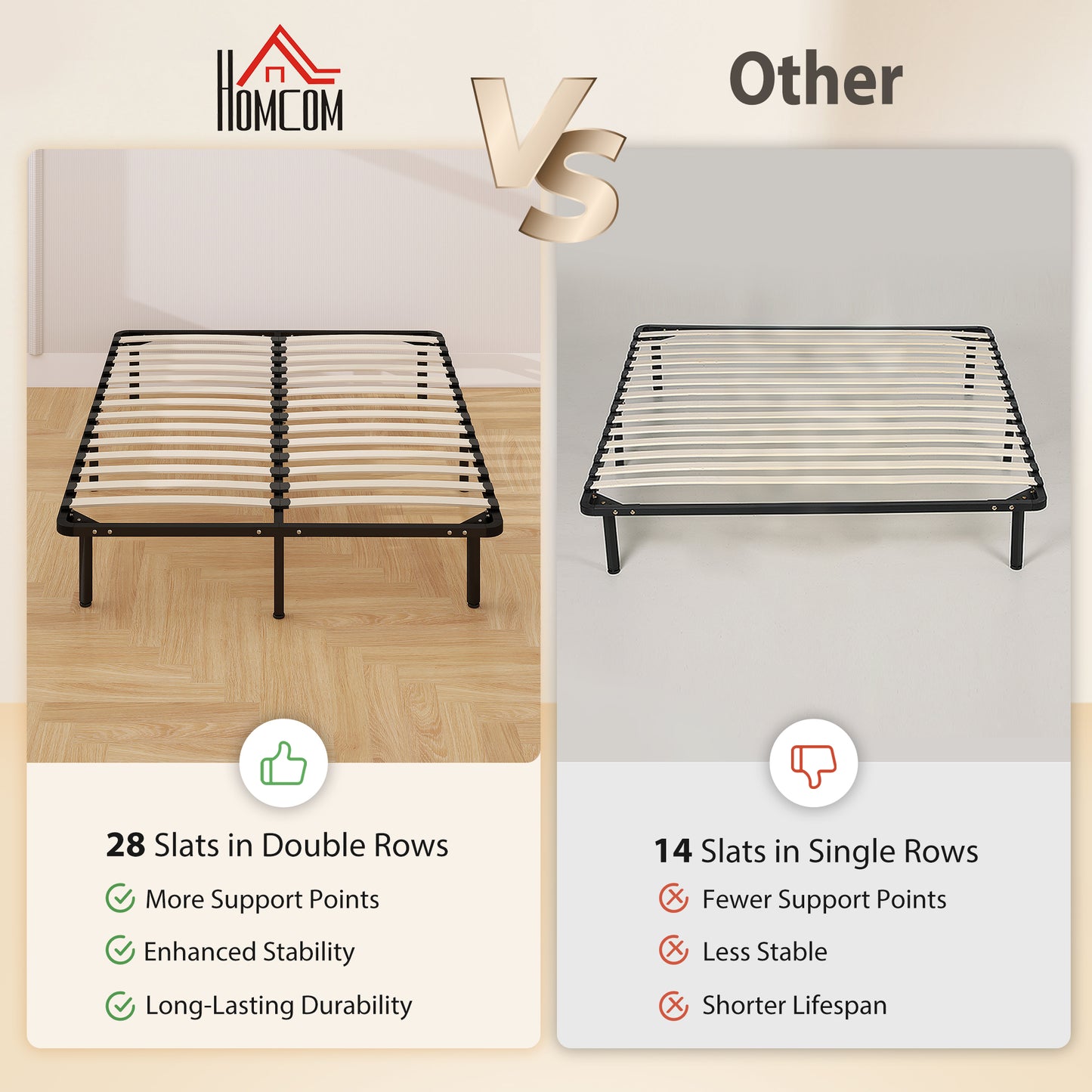 4ft6 Double Bed Frame, Metal Platform Bed Frame with 2 x 14 Wood Slats, No Box Spring Needed, Underbed Storage, Black
