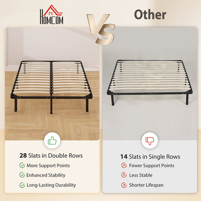 4ft6 Double Bed Frame, Metal Platform Bed Frame with 2 x 14 Wood Slats, No Box Spring Needed, Underbed Storage, Black