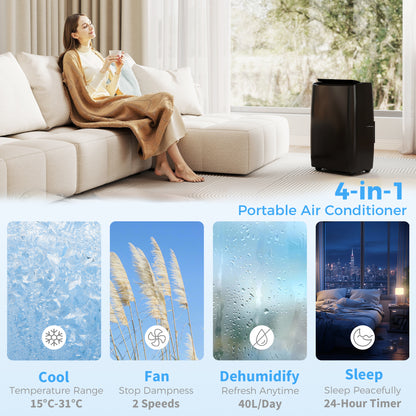 Portable Air Conditioner 14000 BTU, 4-in-1 Air Conditioning Unit, Dehumidifier, Cooling, Fan, Child Lock, 40m²