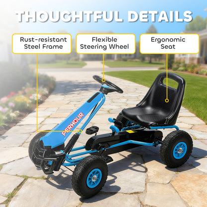 Kids Pedal Go Kart with Adjustable Seat, EVA Tyres, Manual Clutch, Brake, Go Kart for Kids 3-8 Years, Blue