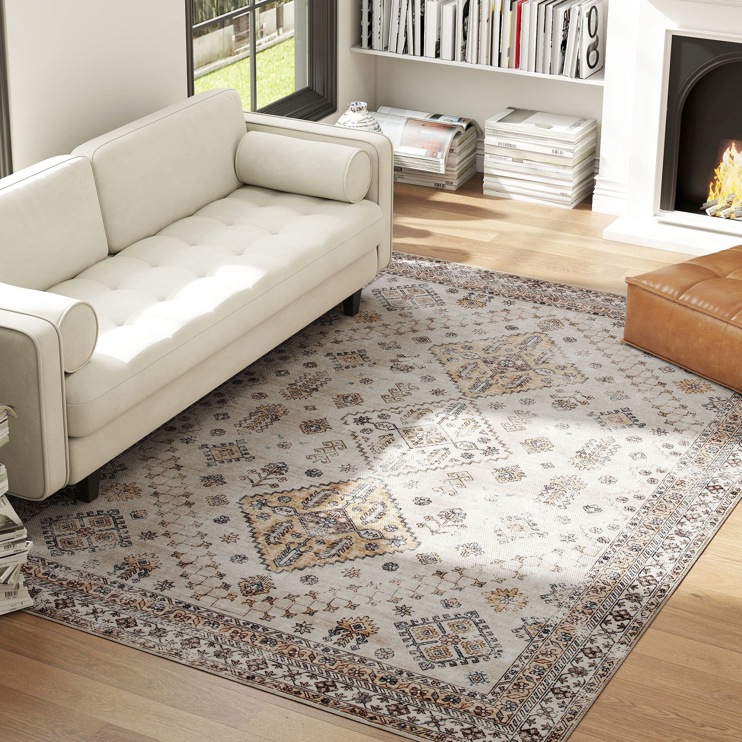 Vintage Area Rug, Non-Slip Washable Rug, Flannel Floor Carpet for Living Room, Bedroom, Dining Room, Home Office