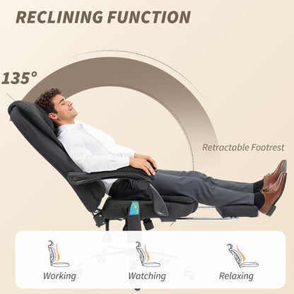 Six-Point Massage and Heated Office Chair with 135°Recline Back - Black