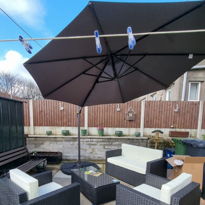 3(m) Offset Parasol Cantilever Hanging Umbrella 360° Rotation w/ Base Dark Grey