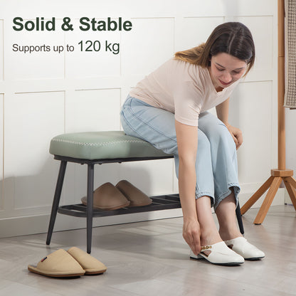 PU Leather Shoe Storage Bench - Green
