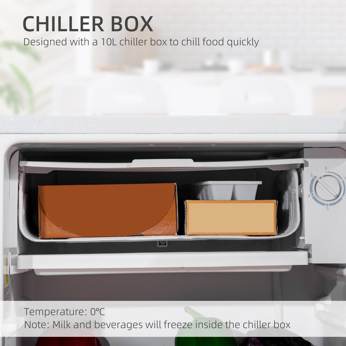 91L Small Fridge with Chiller Box Under Counter Fridge with Reversible Door, Good Housekeeping Institute Approved, White