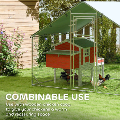 Walk-in Chicken Run with Cover, Feeding Door, Hanging Feeder, Perch, for 6-8 Poultry