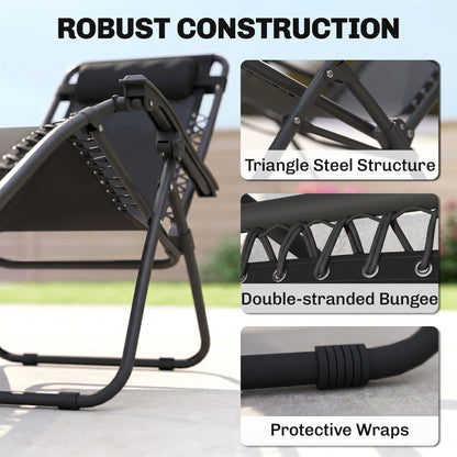 Folding Zero Gravity Chairs, 3 Pieces Adjustable Sun Lounger and Table Set with Cup Holder and Headrest