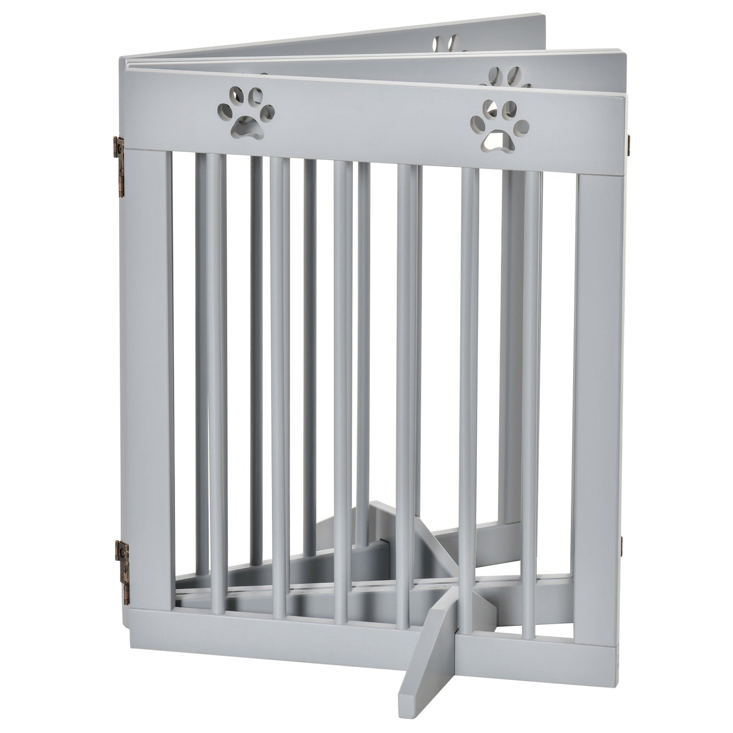 Freestanding Pet Gate 4 Panel Folding Wooden Dog Barrier w/ Support Feet