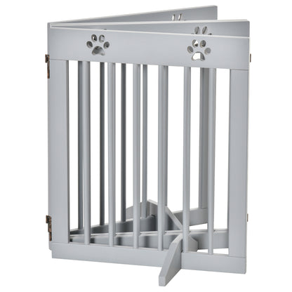 Freestanding Pet Gate 4 Panel Folding Wooden Dog Barrier w/ Support Feet
