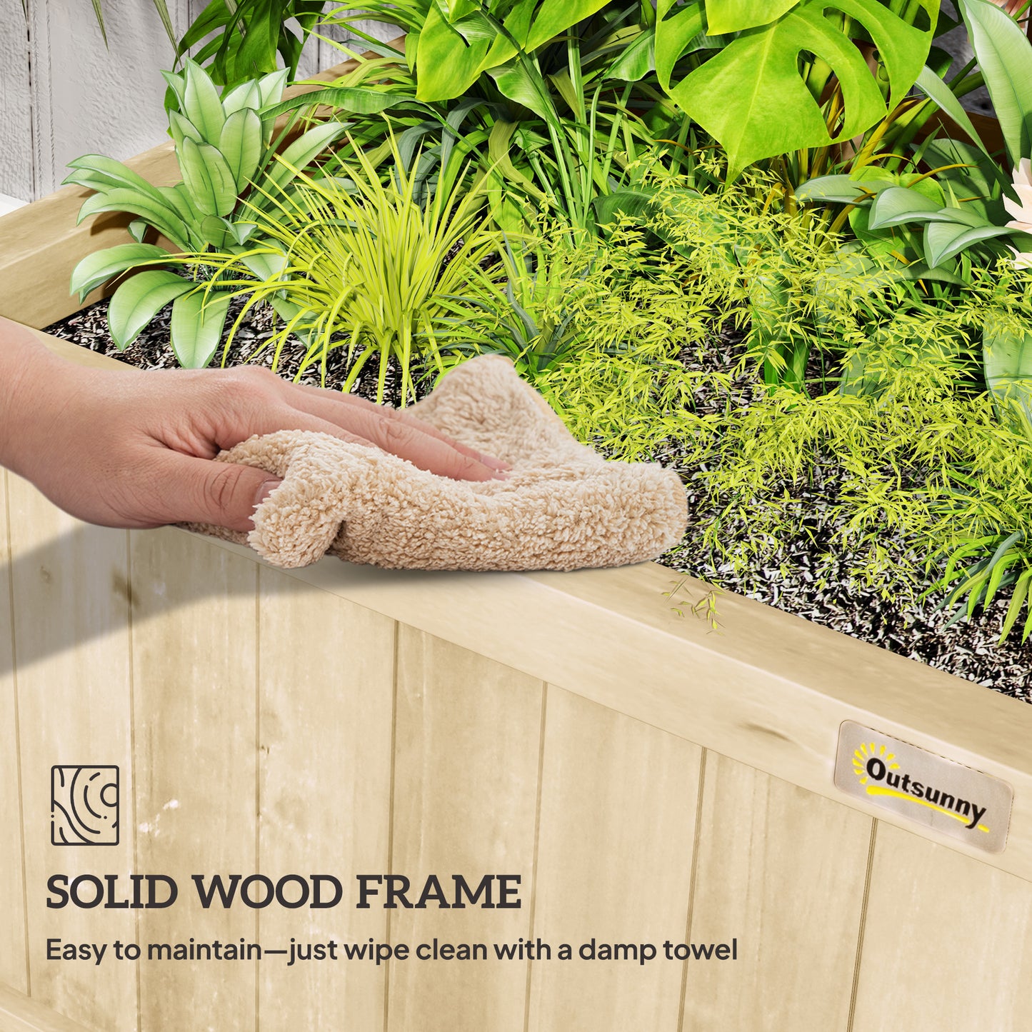 Raised Bed & Privacy Screen with Drainage Holes, Wood Planter with Trellis for Climbing Plants to Grow Vegetables, Flowers